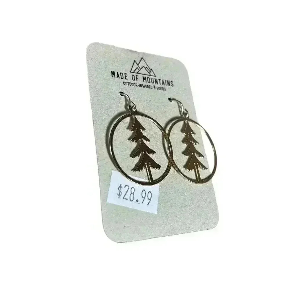 Made Of Mountains Pine Tree Earrings Gold Color New Made In Montana